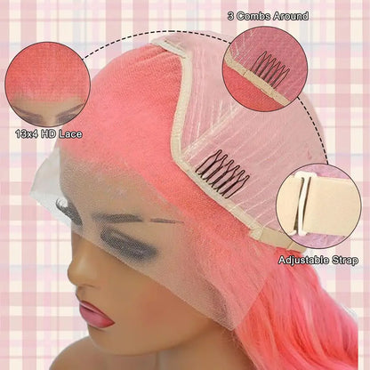 Pink 13x6 HD Straight Lace Front Wig – Pre-Plucked 200% Density, 30 Inch Colored