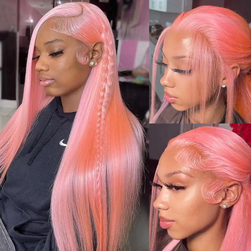 Pink 13x6 HD Straight Lace Front Wig – Pre-Plucked 200% Density, 30 Inch Colored