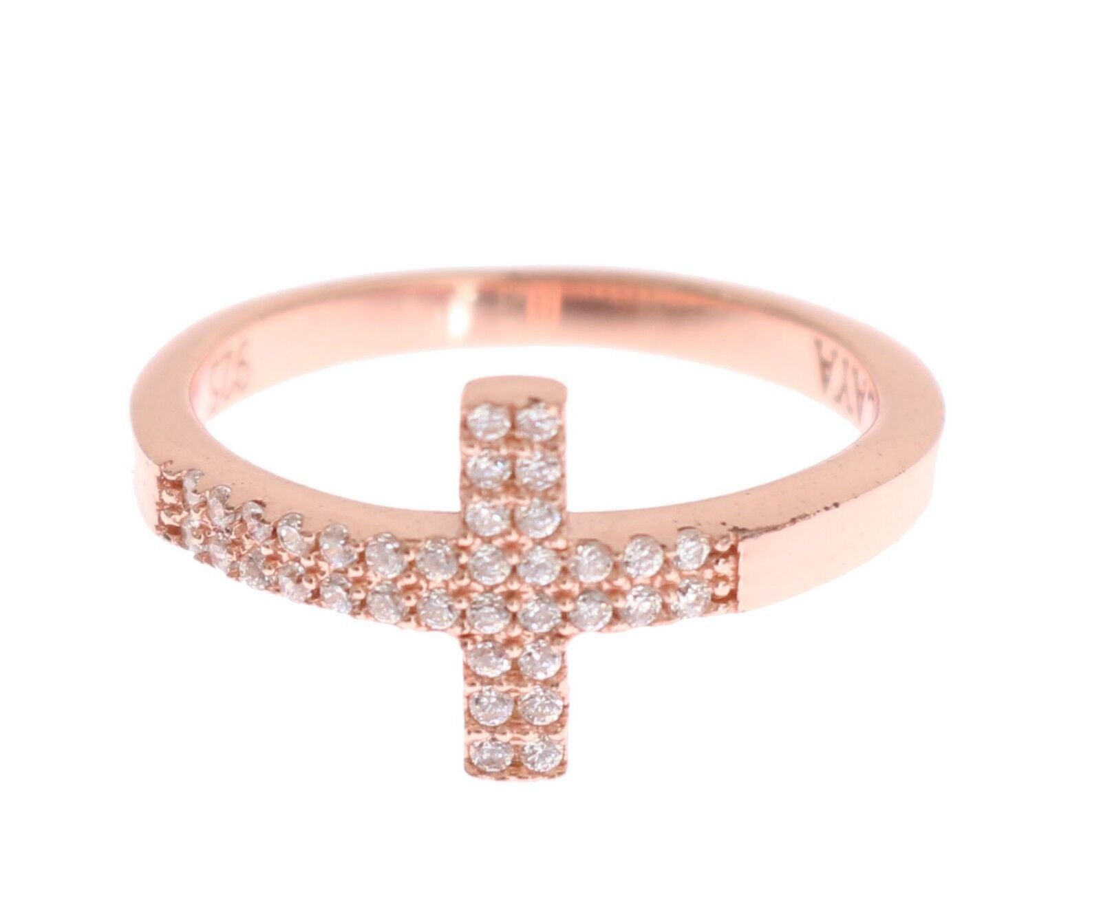 Nialaya Pink Gold 925 Silver Womens Cross CZ Ring - YSONA