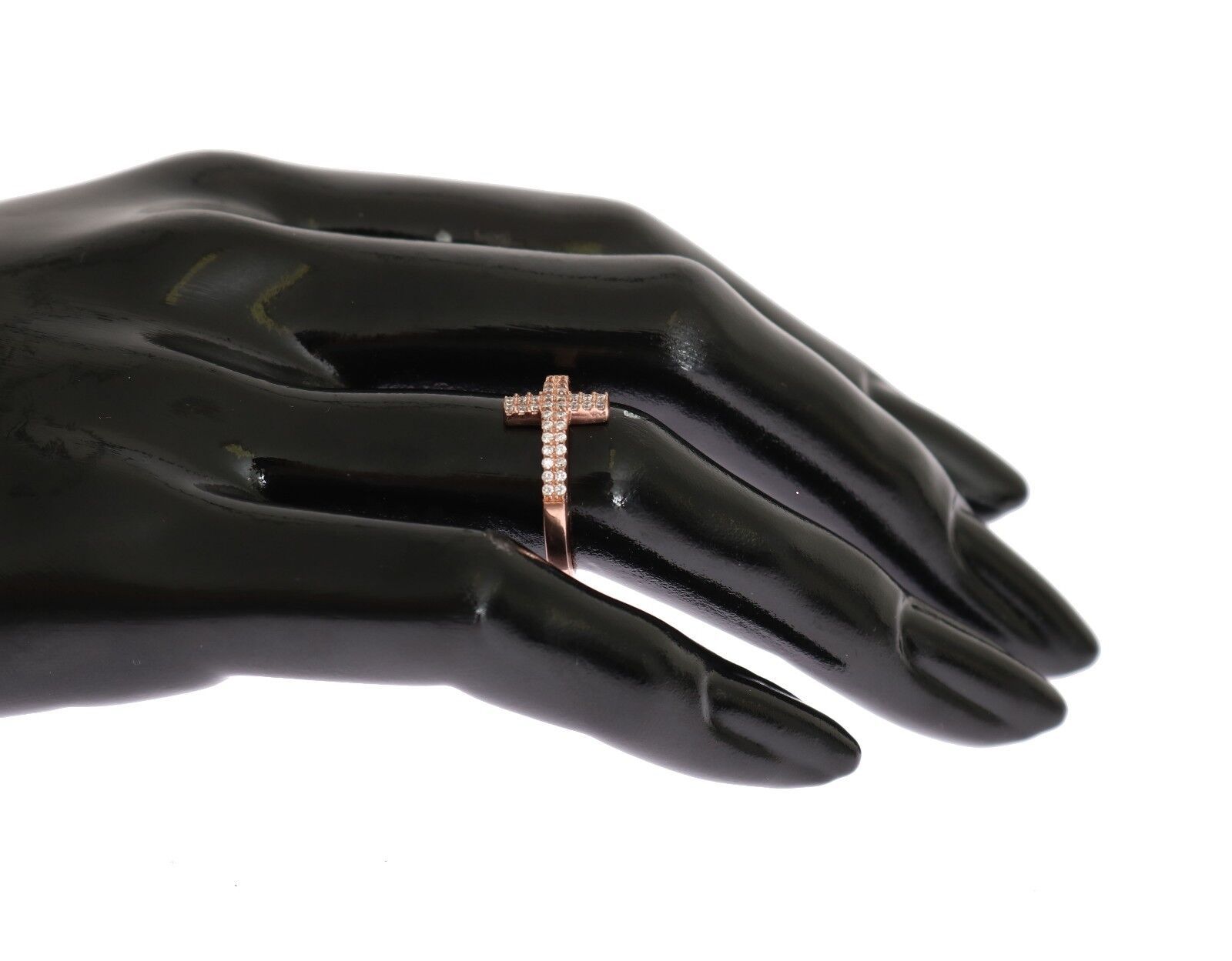 Nialaya Pink Gold 925 Silver Womens Cross CZ Ring - view 3