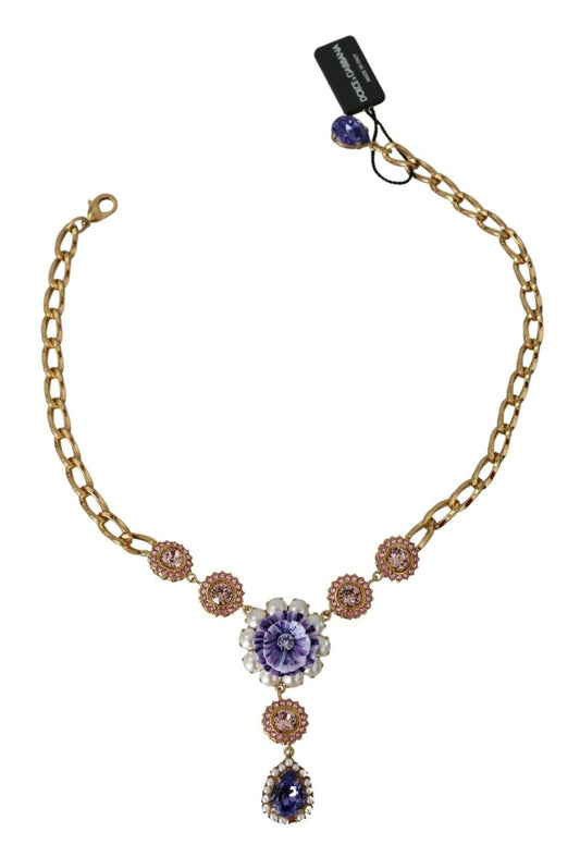 Dolce & Gabbana Pink Gold Brass Crystal Purple Pearl Pendants - YSONA