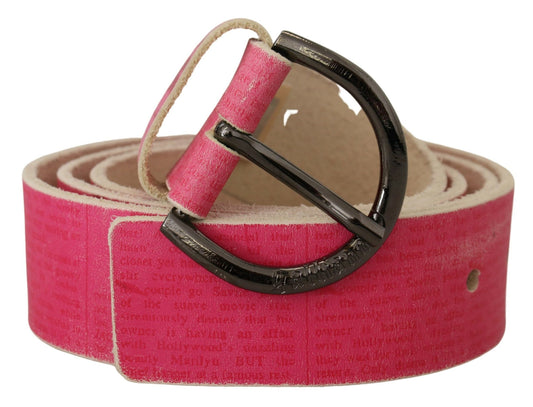 John Galliano Pink Leather Letter Logo Round Buckle Waist Belt - YSONA