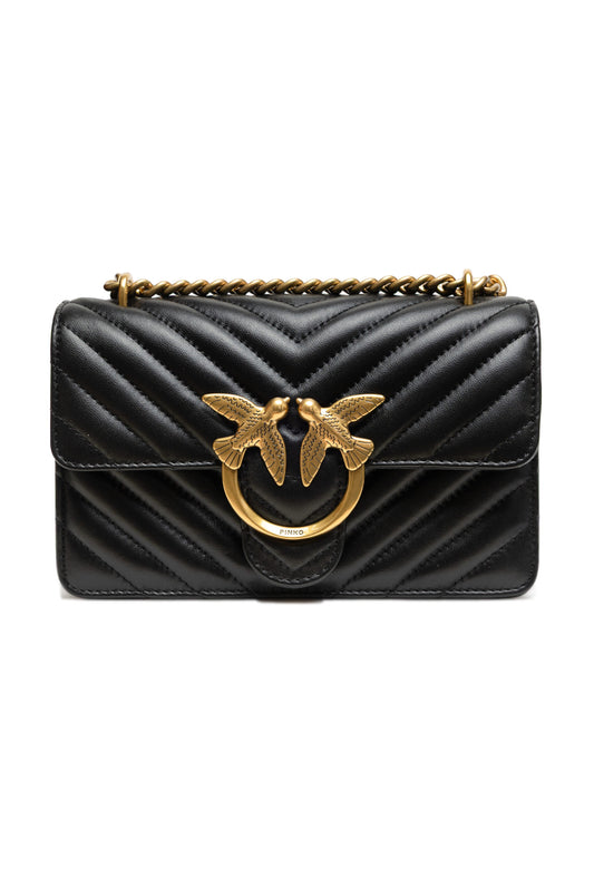 PINKO Black Leather Love One Mini Shoulder Bag - YSONA