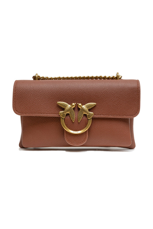 PINKO Brown Leather Love Boucle Riga Shoulder Bag - YSONA