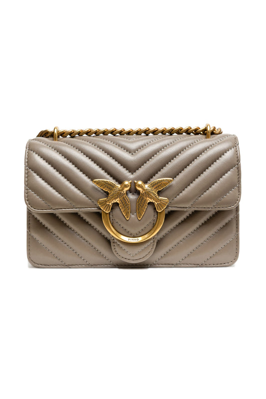 PINKO Grey Leather Love One Mini Shoulder Bag - YSONA
