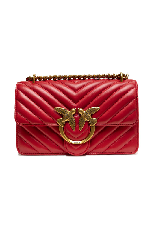 PINKO Red Leather Love One Mini Shoulder Bag - YSONA
