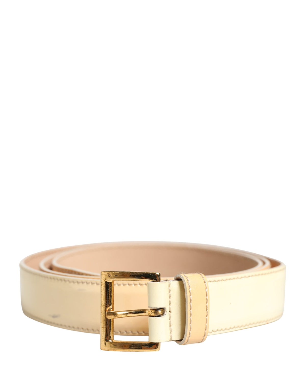 Prada Beige Leather Logo Waist Women Gold Metal Buckle Belt - YSONA