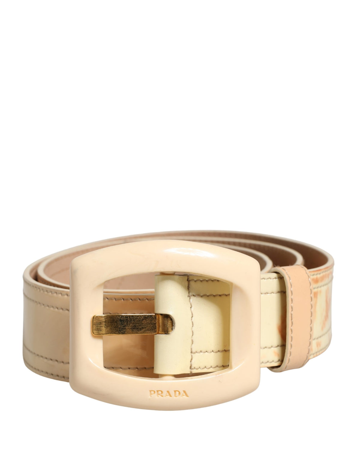 Prada Beige Leather Logo Wide Waist Women Square Buckle Belt - YSONA