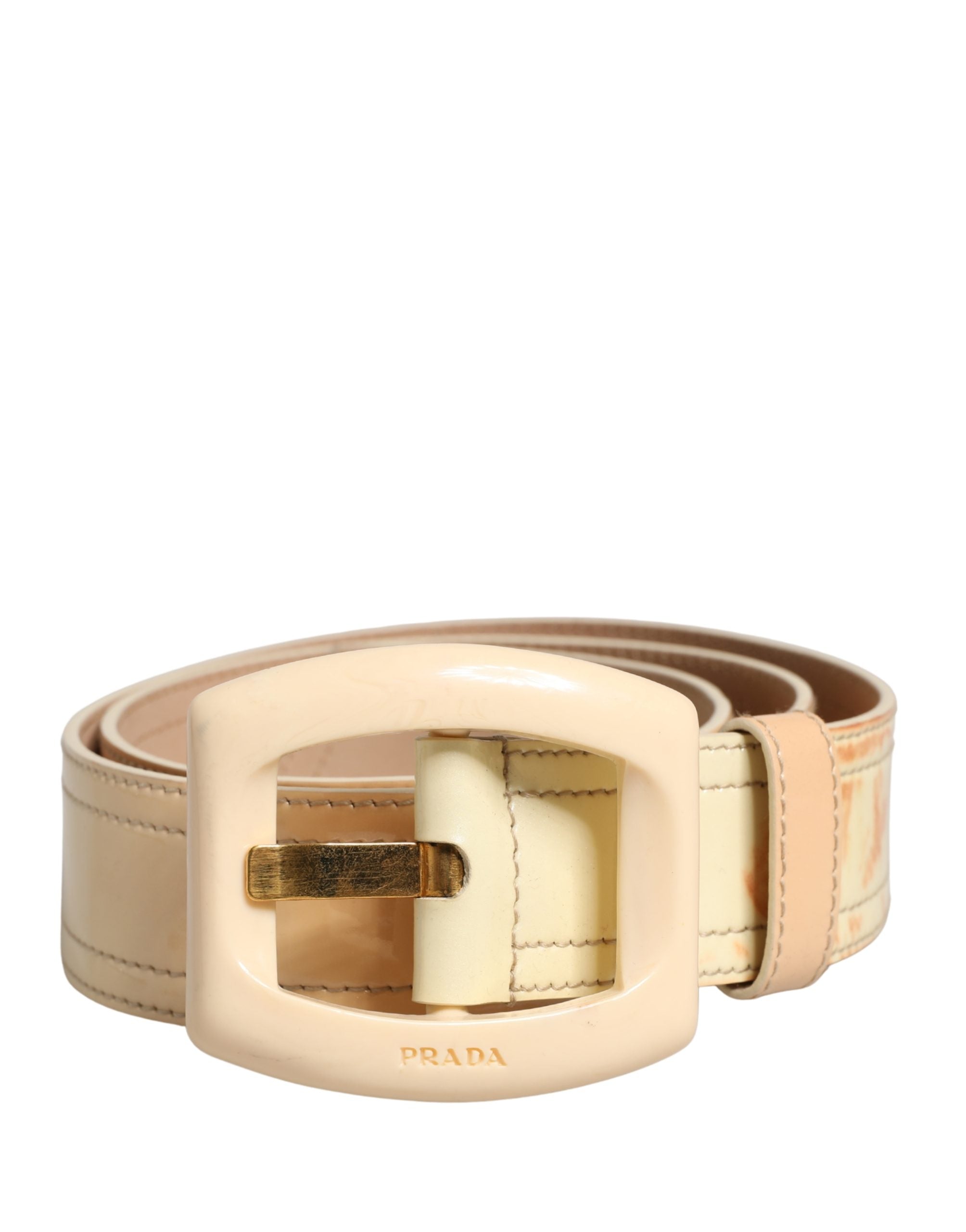 Prada Beige Leather Logo Wide Waist Women Square Buckle Belt - view 2