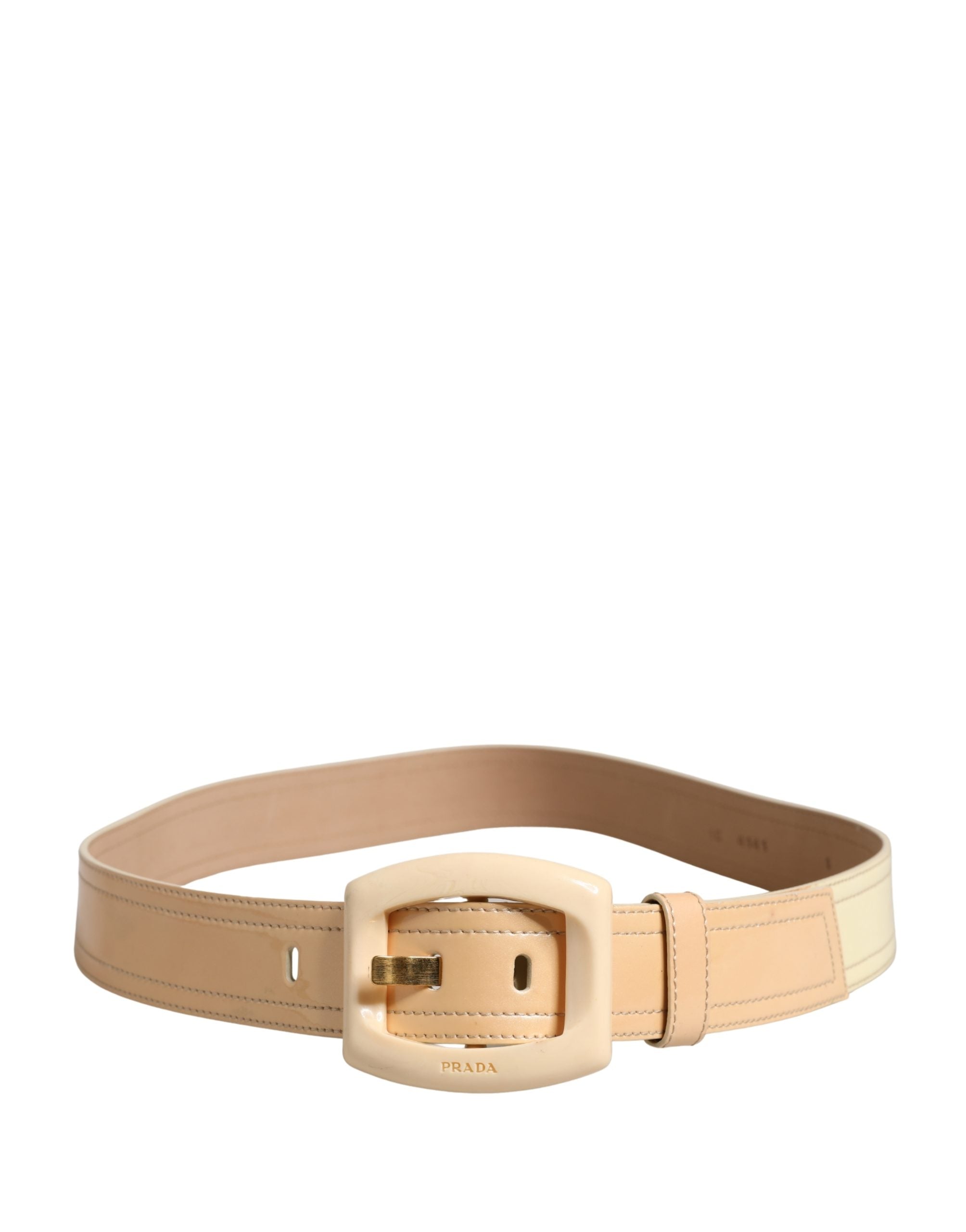 Prada Beige Leather Logo Wide Waist Women Square Buckle Belt - view 3