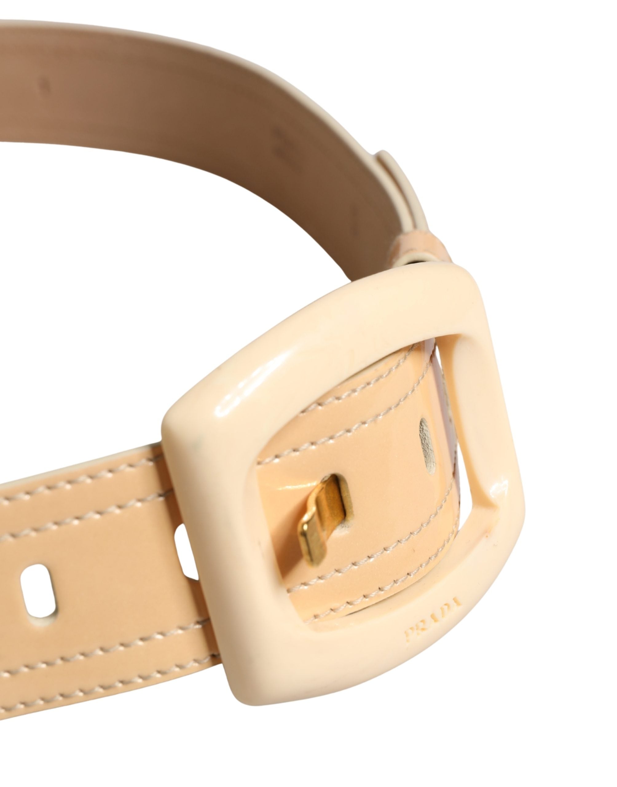 Prada Beige Leather Logo Wide Waist Women Square Buckle Belt - view 4