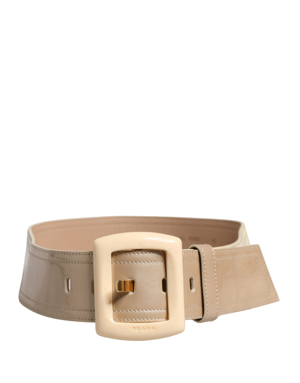 Prada Beige Leather Logo Wide Waist Women Square Buckle Belt - view 3