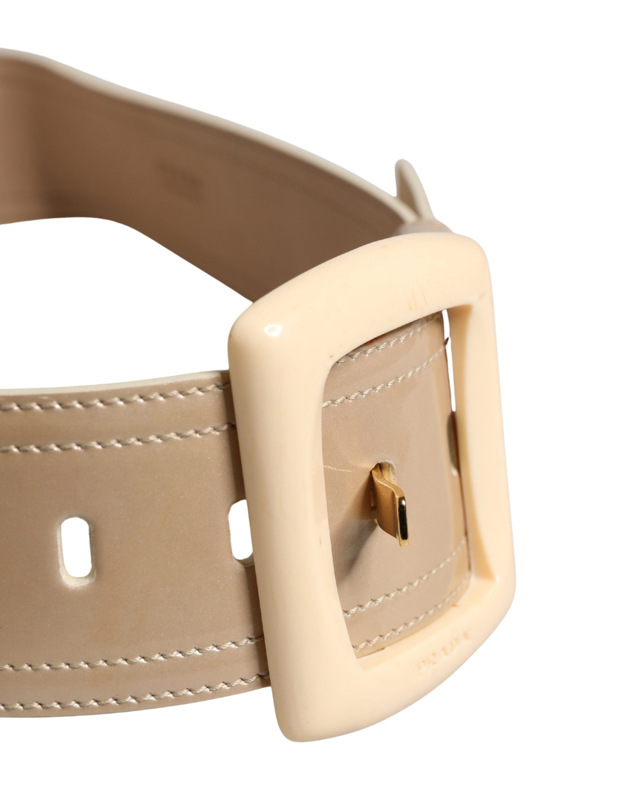 Prada Beige Leather Logo Wide Waist Women Square Buckle Belt - view 4
