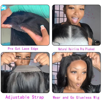 Pre-Cut Bone Straight Glueless Wig – No Glue Ready-to-Wear, Pre-Plucked 180% Density