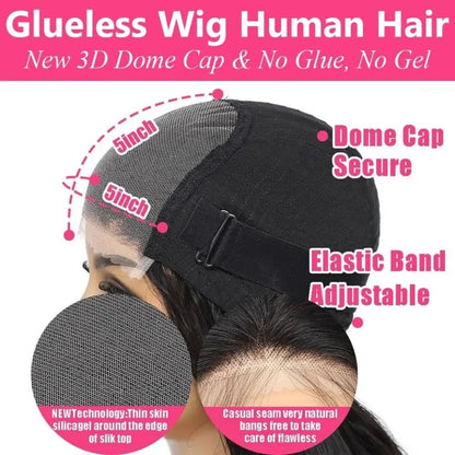 Pre-Cut Bone Straight Glueless Wig – No Glue Ready-to-Wear, Pre-Plucked 180% Density