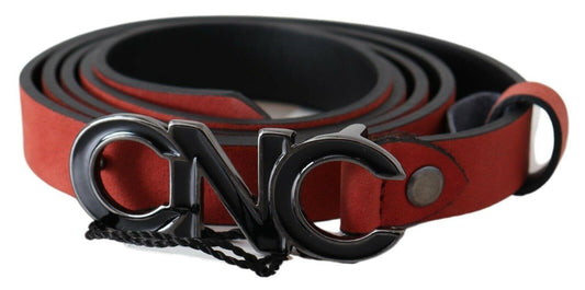 Costume National Red Black Leather Black Logo Buckle Blood Belt - YSONA