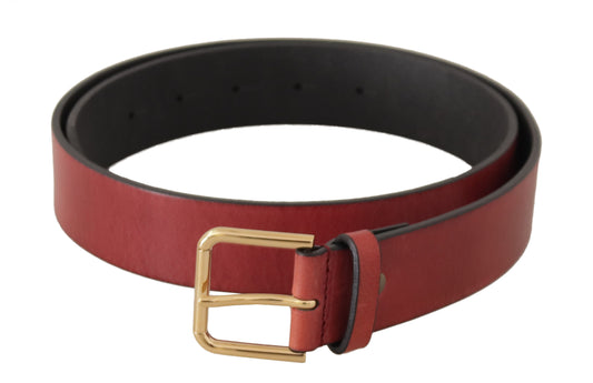 Dolce & Gabbana Red Leather Gold Logo Engraved Metal Buckle Belt - YSONA