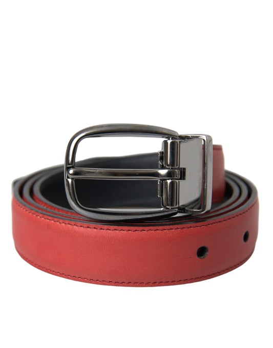 Dolce & Gabbana Red Leather Silver Metal Buckle Belt Men - YSONA