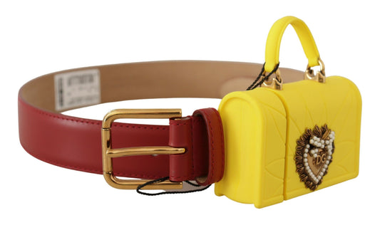 Dolce & Gabbana Red Leather Yellow DEVOTION Heart Bag Buckle Belt - YSONA