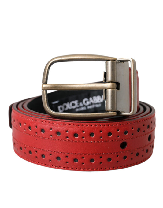 Dolce & Gabbana Red Perforated Leather Metal Buckle Belt Men - YSONA