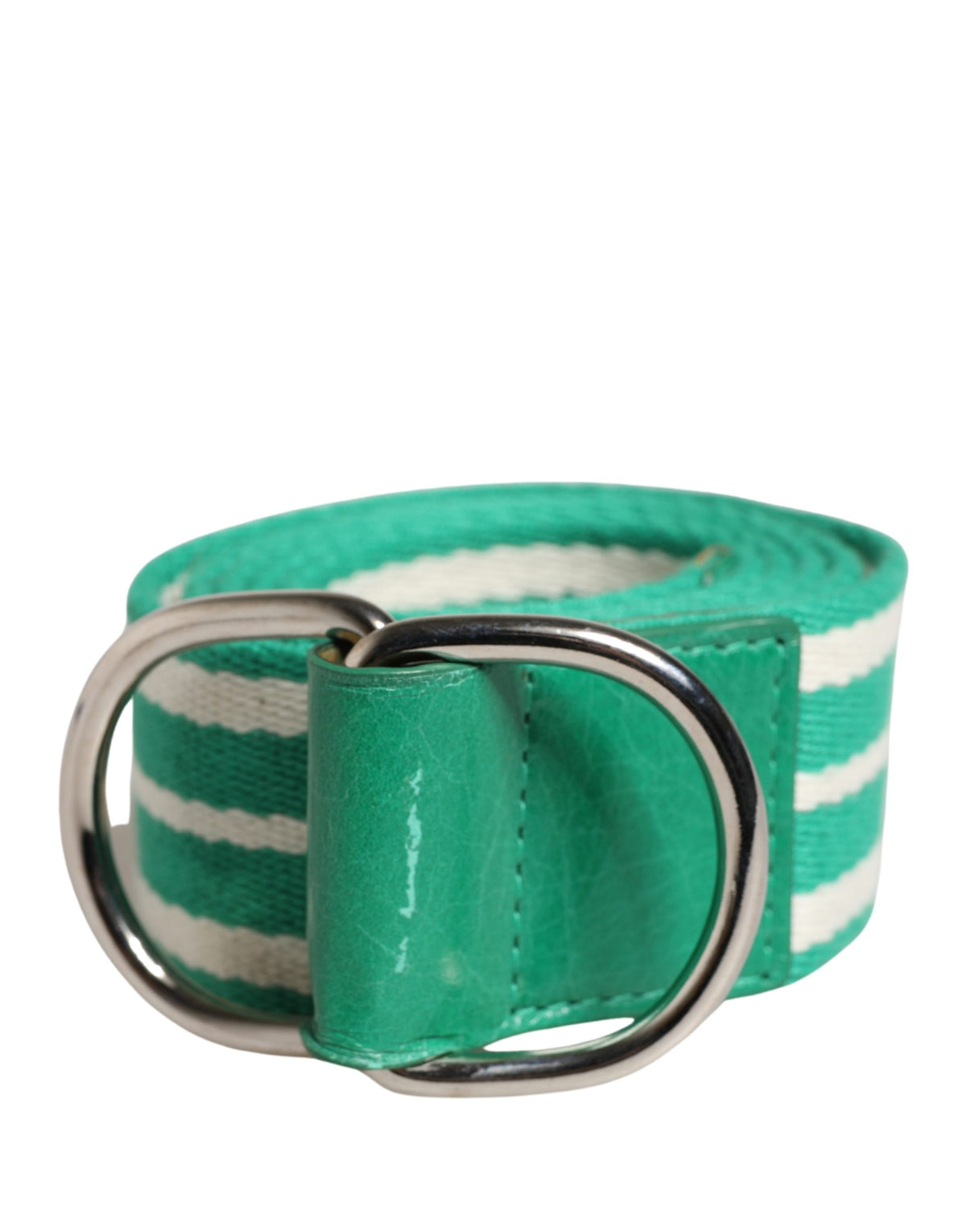 Red Valentino White Green Stripes Canvas Silver Metal Buckle Belt - YSONA