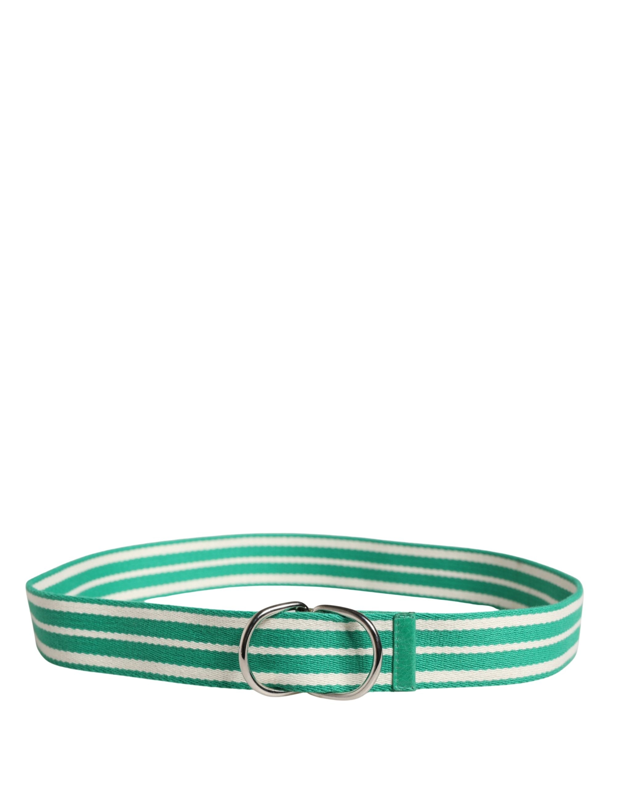 Red Valentino White Green Stripes Canvas Silver Metal Buckle Belt - view 3