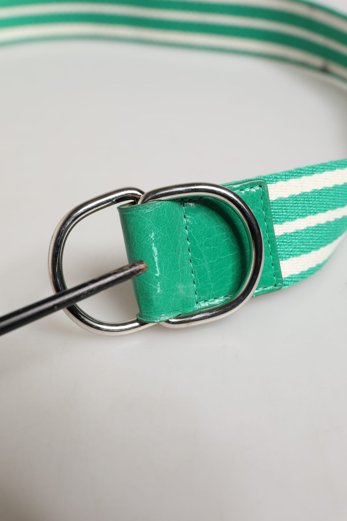 Red Valentino White Green Stripes Canvas Silver Metal Buckle Belt - view 5