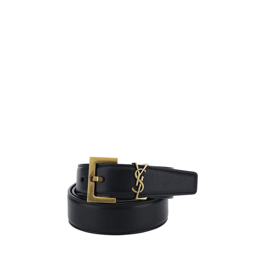 Saint Laurent Black Calf Leather Bos Taurus Regular Belt - YSONA