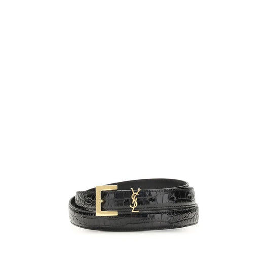 Saint Laurent Black Calf Leather Bos Taurus Regular Belt - YSONA