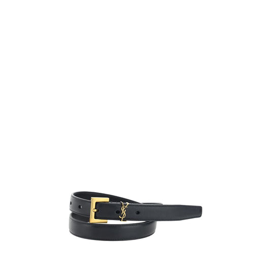 Saint Laurent Black Calf Leather Bos Taurus Thin Belt - YSONA