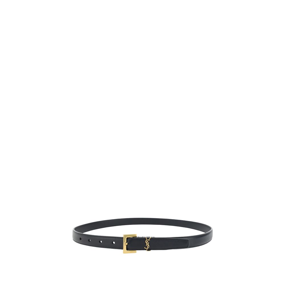 Saint Laurent Black Calf Leather Bos Taurus Thin Belt - view 2