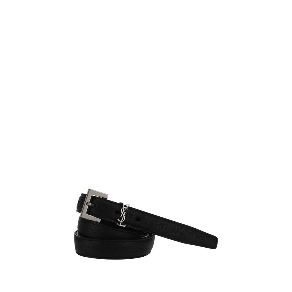 Saint Laurent Black Lamb Ovis Aries Thin Belt - YSONA