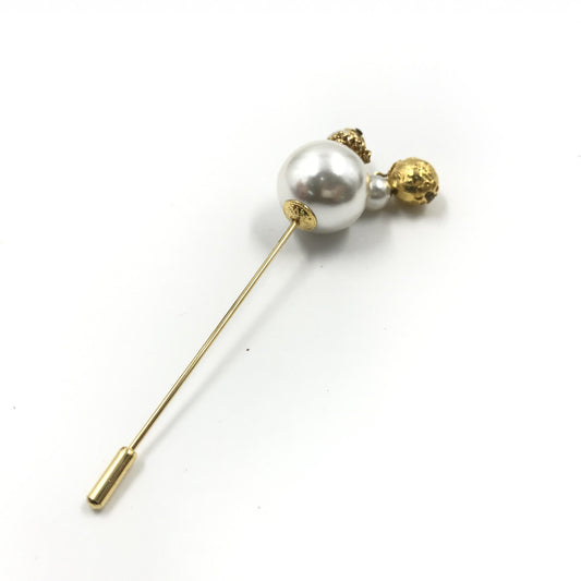 Salvatore Ferragamo Pin Brooch, Pearl Style, Box - YSONA