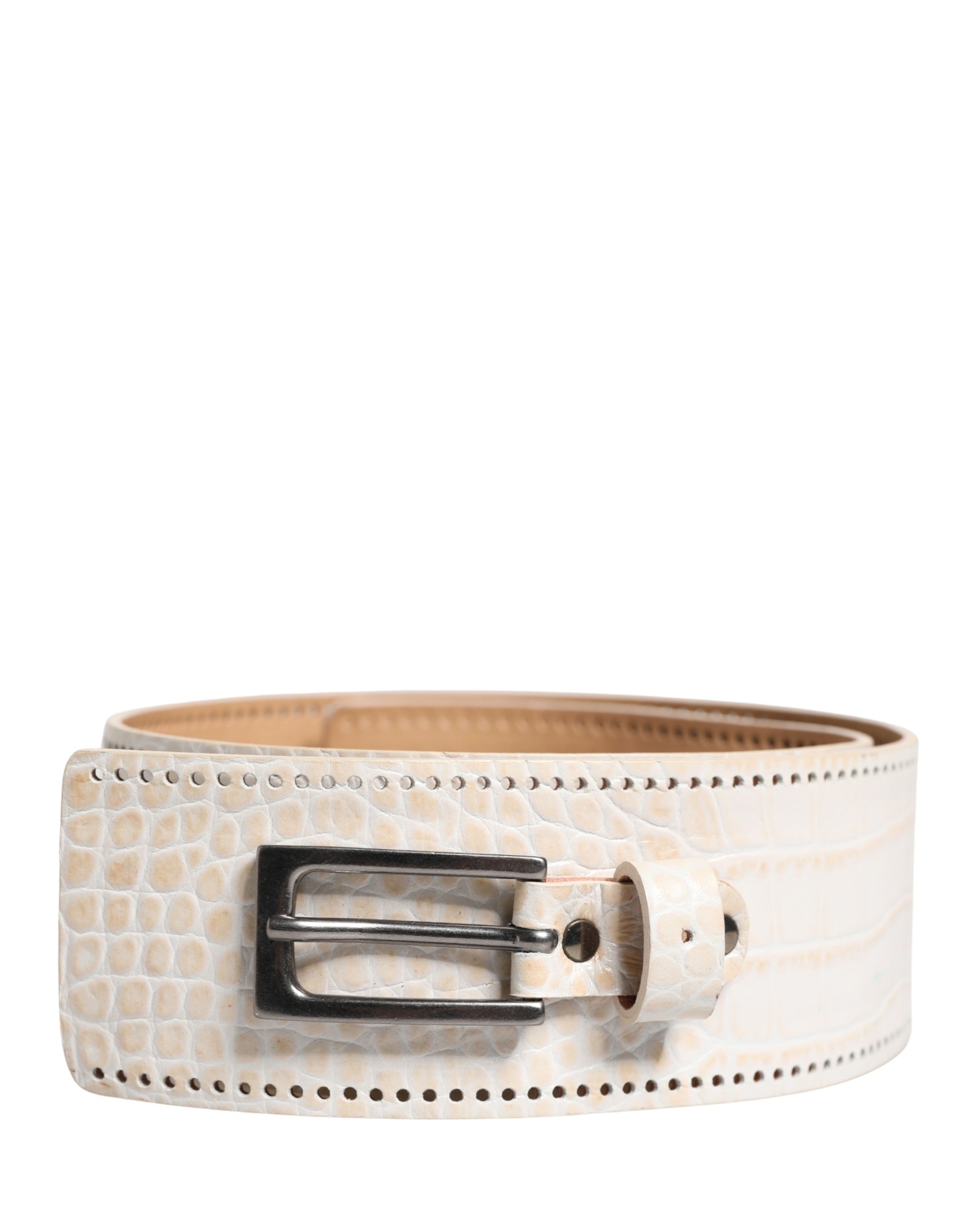 Scervino Street White Textured Leather Wide SilverMetal Buckle Belt - view 2