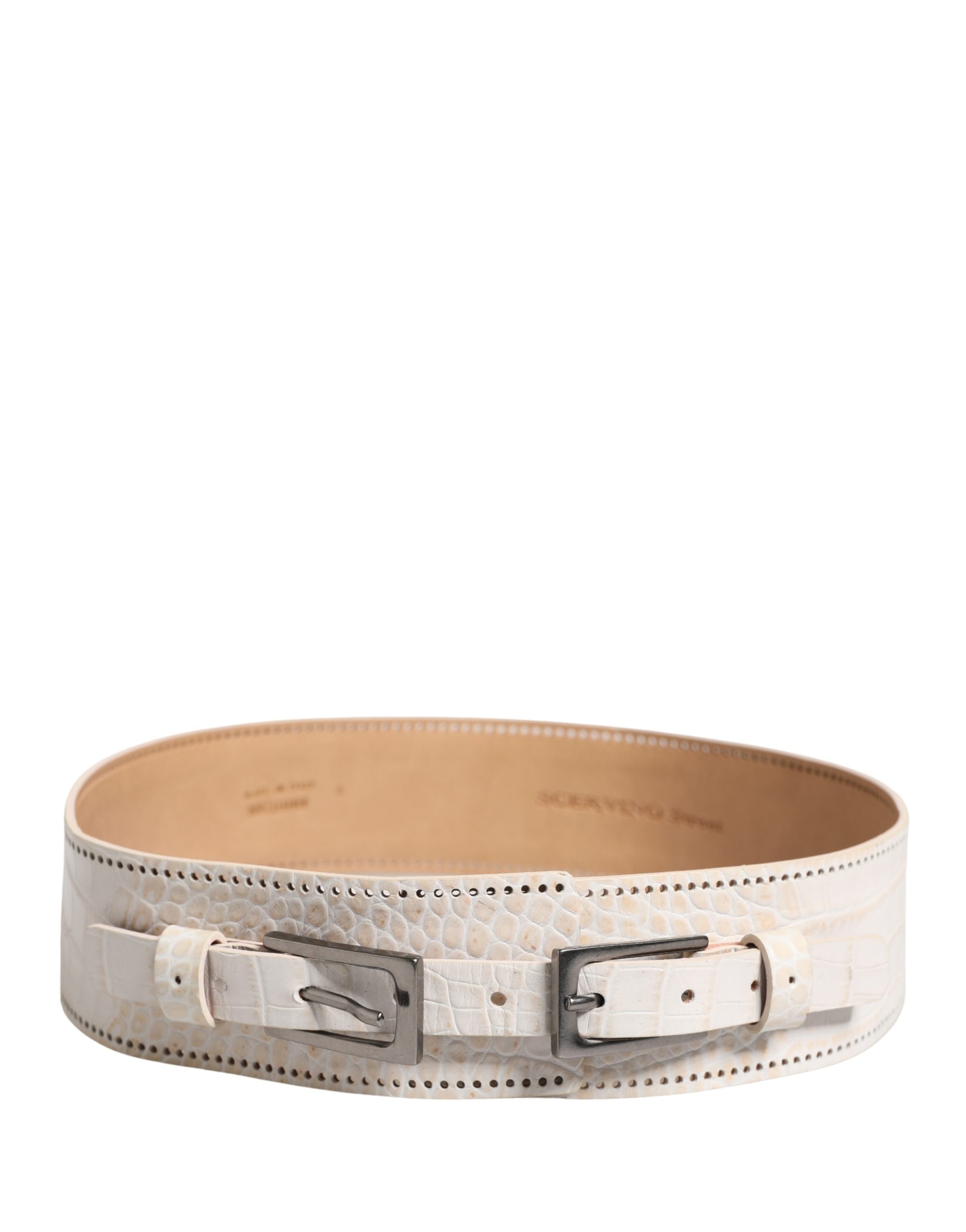 Scervino Street White Textured Leather Wide SilverMetal Buckle Belt - view 3