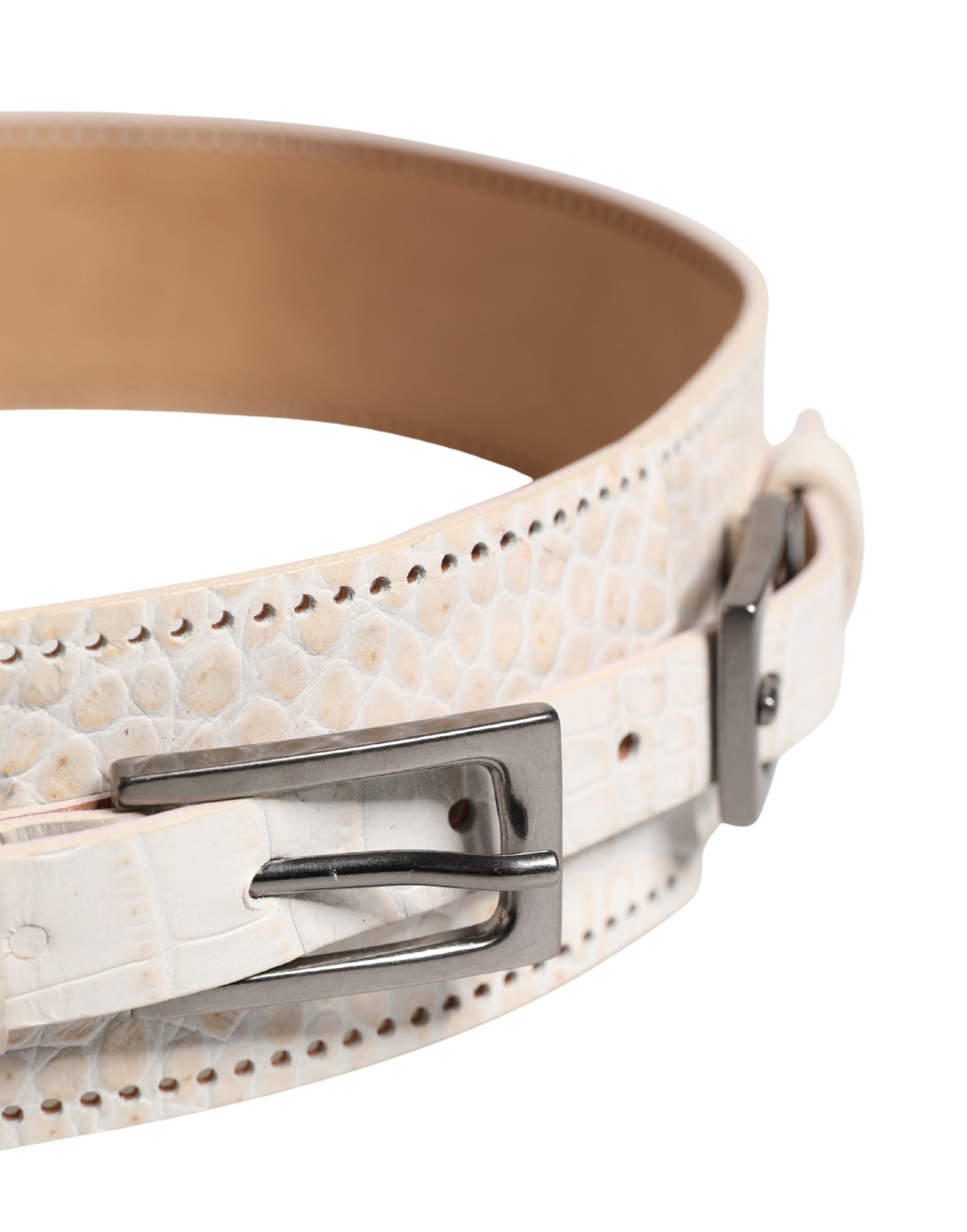 Scervino Street White Textured Leather Wide SilverMetal Buckle Belt - view 4