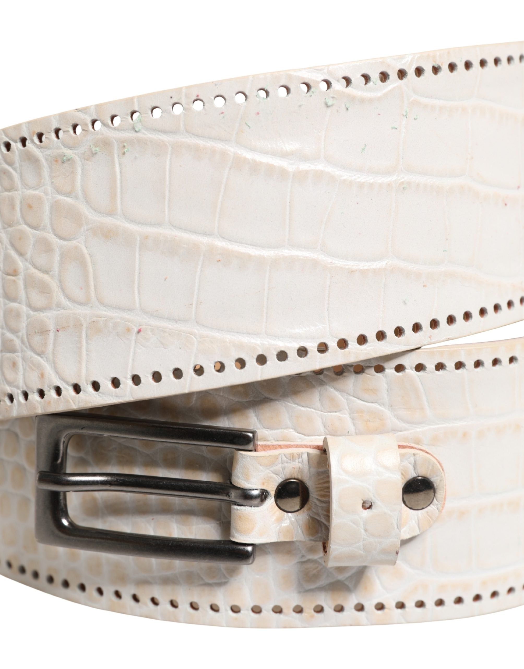 Scervino Street White Textured Leather Wide SilverMetal Buckle Belt - view 5