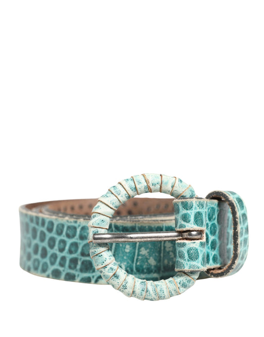 Scervino Street Women Green Leather Croco Print Studded Belt - YSONA