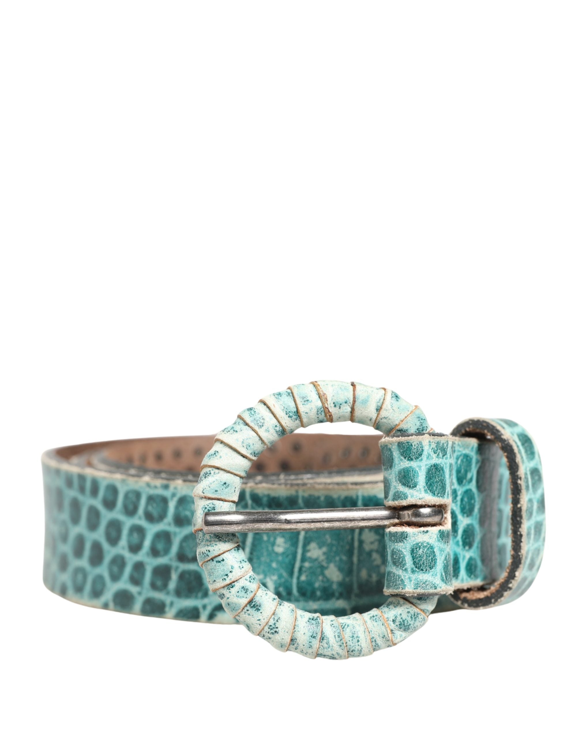 Scervino Street Women Green Leather Croco Print Studded Belt - view 2