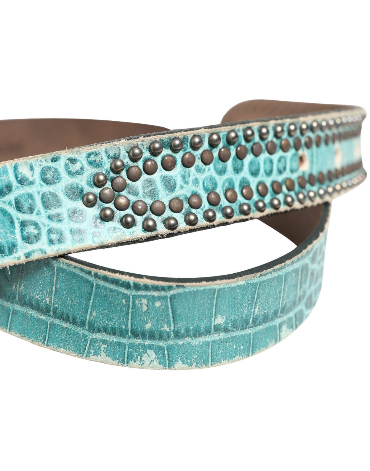 Scervino Street Women Green Leather Croco Print Studded Belt - view 5