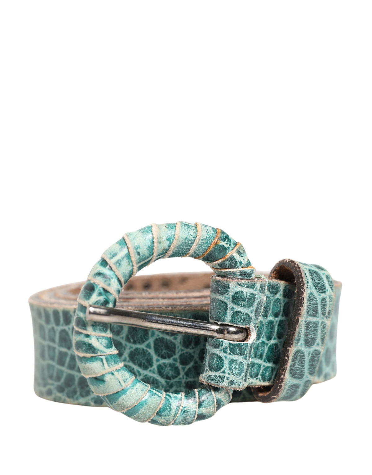 Scervino Street Women Green Leather Croco Print Studded Belt - view 2