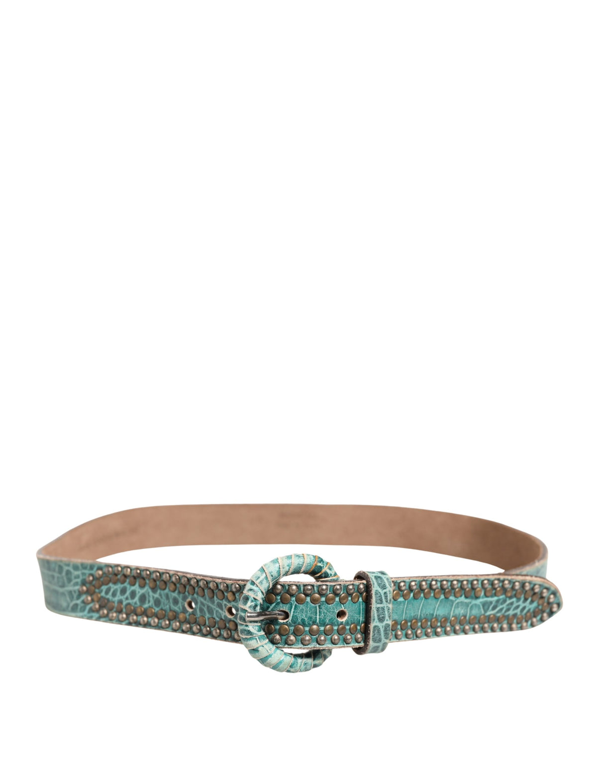 Scervino Street Women Green Leather Croco Print Studded Belt - view 3