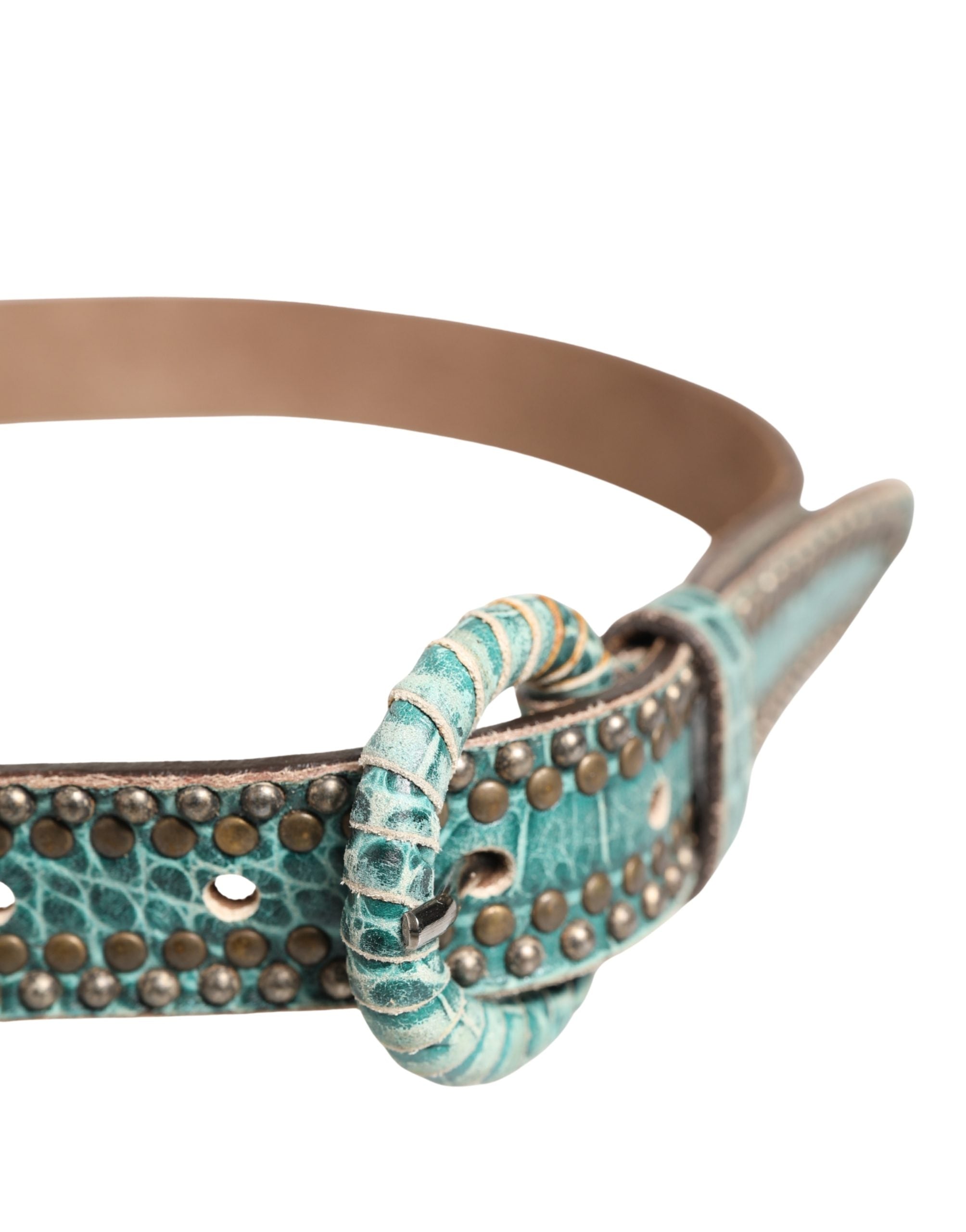 Scervino Street Women Green Leather Croco Print Studded Belt - view 4