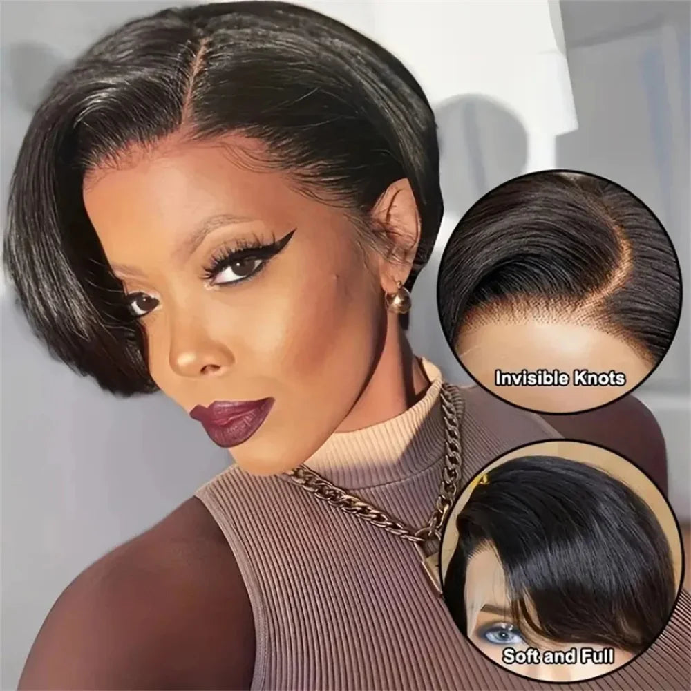 Short Pixie Cut 13x4 Lace Front Wig – Straight Glueless Wear-and-Go, 200% Density