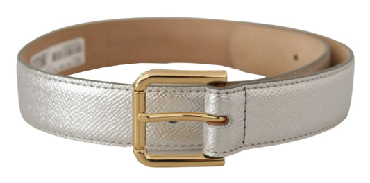 Dolce & Gabbana Silver Leather Gold Tone Logo Metal Waist Buckle Belt - YSONA