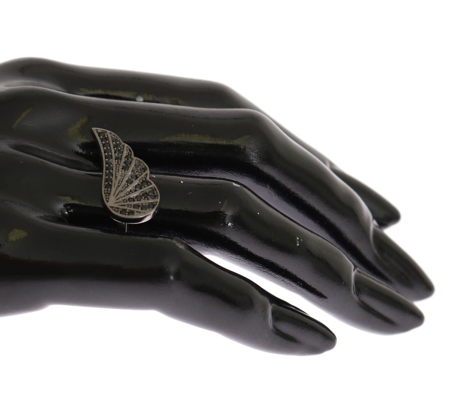 Nialaya Silver Womens Black CZ Rhodium 925 Ring - view 2
