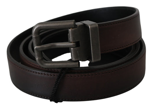 Dolce & Gabbana Solid Brown Leather Gray Buckle Belt - YSONA
