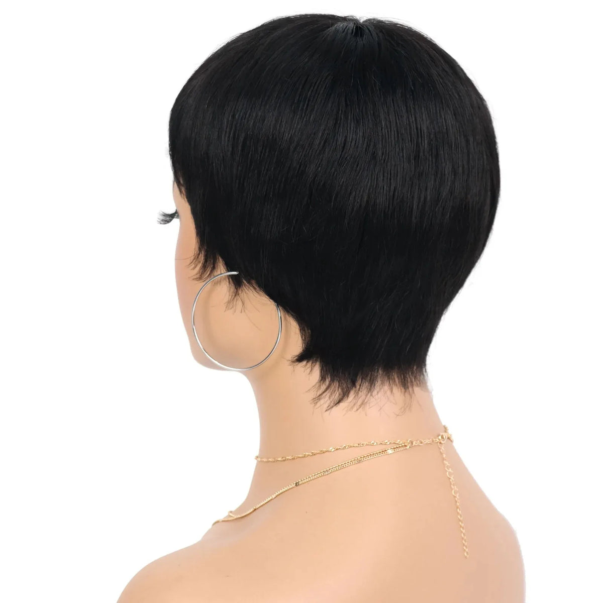 Straight Pixie Cut Wig – Short Human Hair with Bangs, Machine Made Natural Black