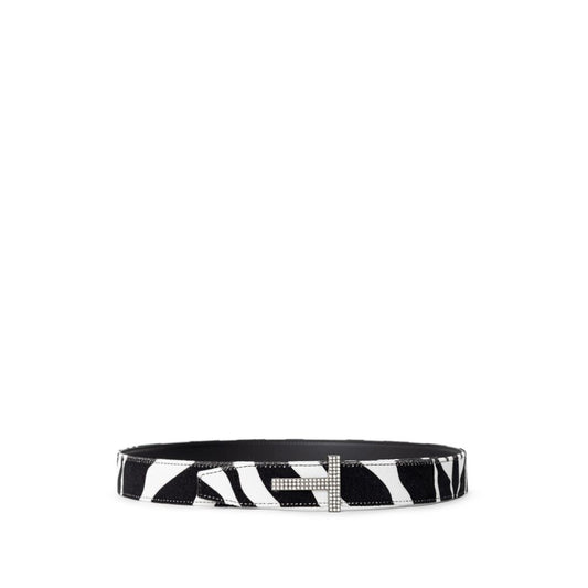 Tom Ford Black And White Leather Regular Belt - YSONA