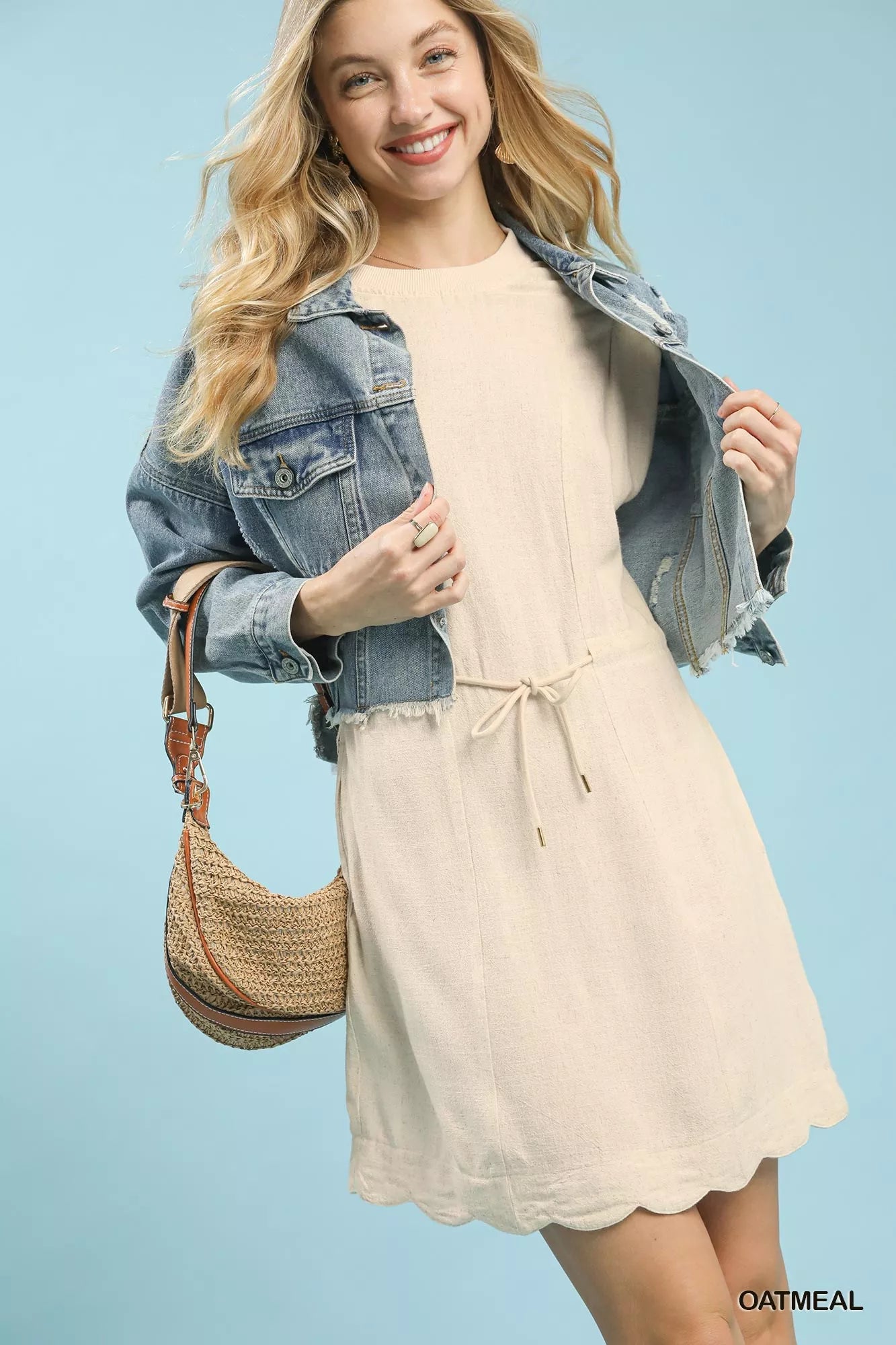 Umgee Linen Blend Scallop Hem Mini Dress - view 2